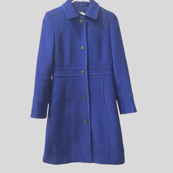 J.Crew Wool Ladies Day Coat 4 Blue Thinsulate Overcoat Double-Cloth Italian Midi - Picture 1 of 8